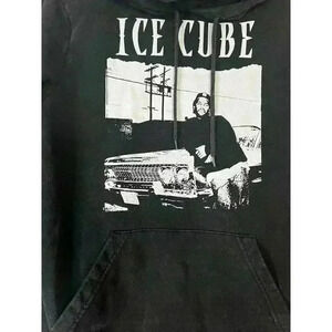Ice Cube Hoodie Men Small Black Graphic Cotton Pocket Drawstring Hip ‎ Rap 90s